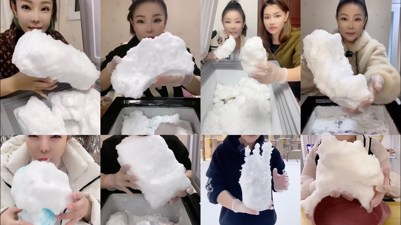 ASMR WHITE ICE EATING / FREEZER FROST SCRAPING AND EATING