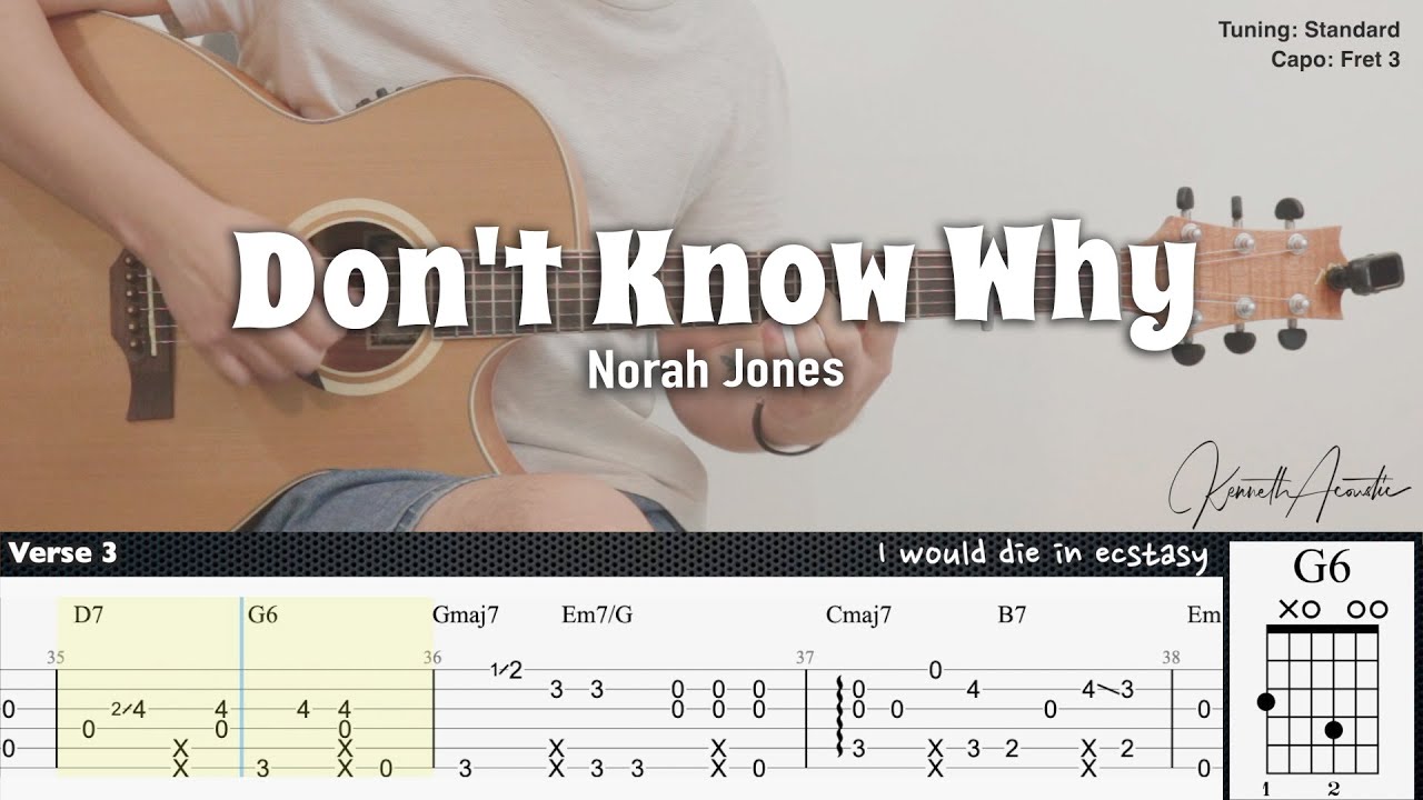 Don't Know Why - Norah Jones | Fingerstyle Guitar | TAB + Chords + Lyrics