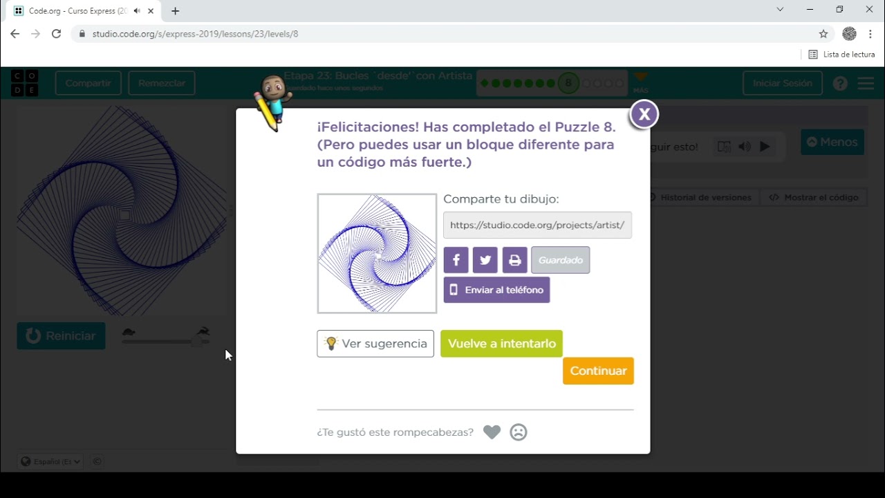 Code.org - Curso Express (2019): Etapa 23 Bucles 'desde' con Artista