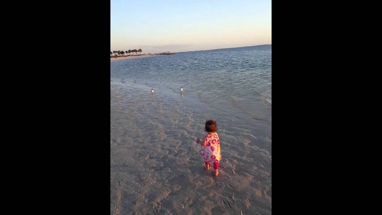 Daughters first time walking on the beach