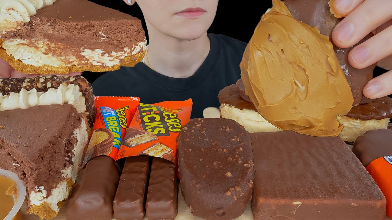 ASMR Chocolate Peanut Butter Desserts & Ice Cream *Reese's Sandwich, Klondike Cup, Cream Pie