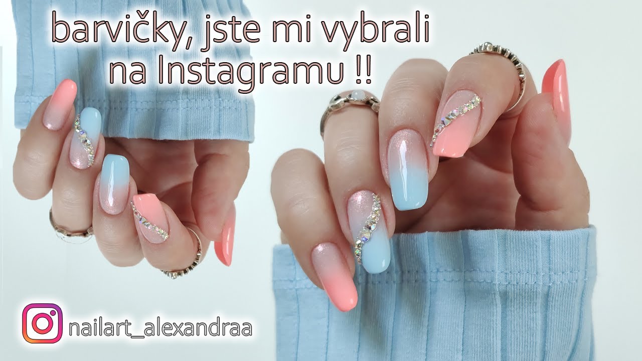 Modro - oranžové zdobení nehtů | kamínky || #NailArtAlexandra 💅