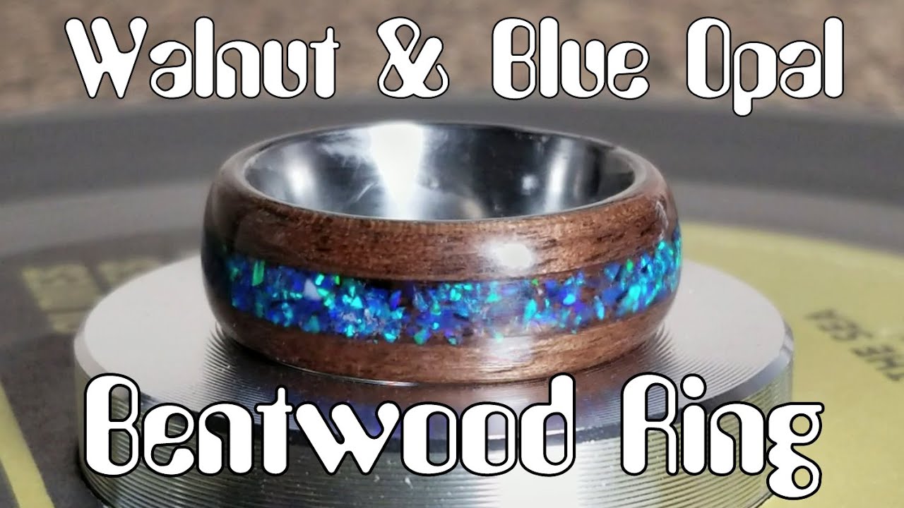 Walnut & Blue Opal bentwood Ring