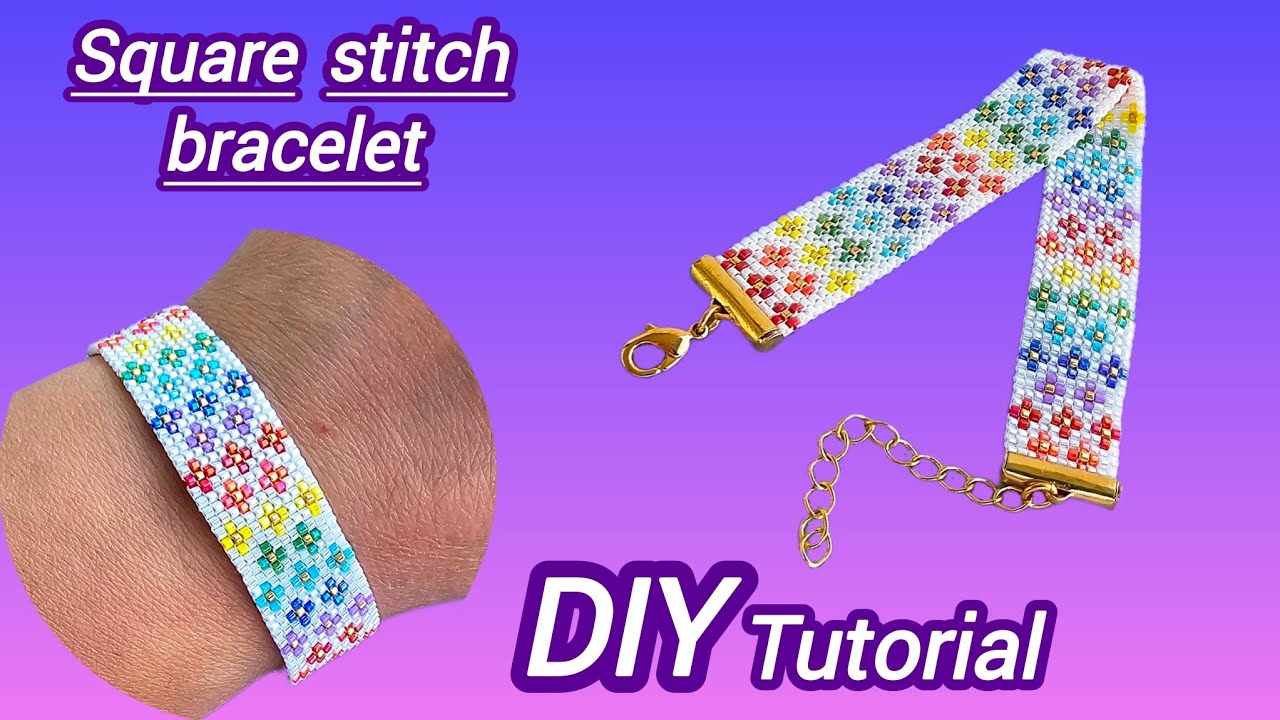 💐Colorful flowers bracelet/Four petal flower jewelry/Square stitch bracelet/How to make easy jewelry