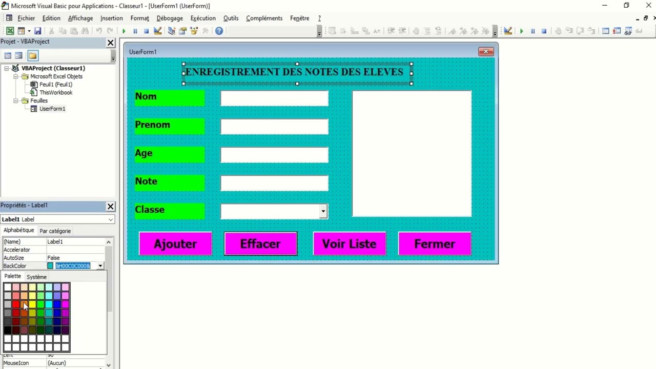 Formulaire simple pour l'Enregistrement des Élèves 