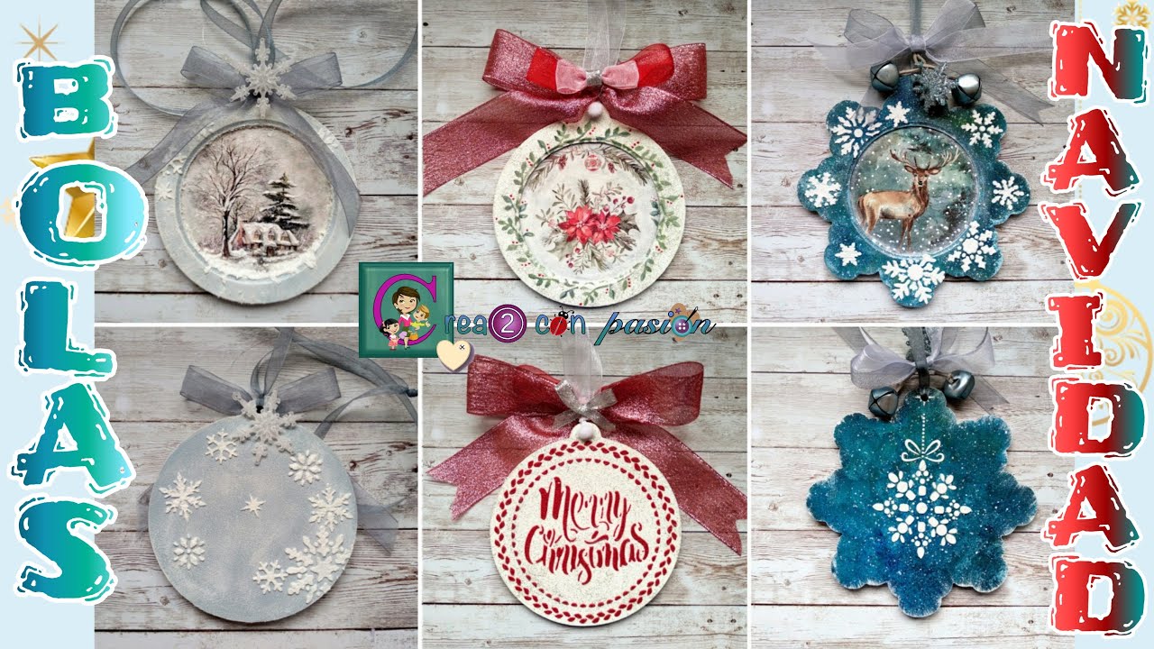 12 IDEAS PARA HACER BOLAS NAVIDEÑAS. Decoupage, stencil, y textura de nieve artificial