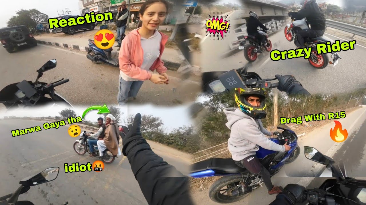 Sunday Ride gone Crazy🔥 Cute girl Reaction 😍 Drag with R15 🔥Trying wheelie On my Blackpearl#ktmrc200