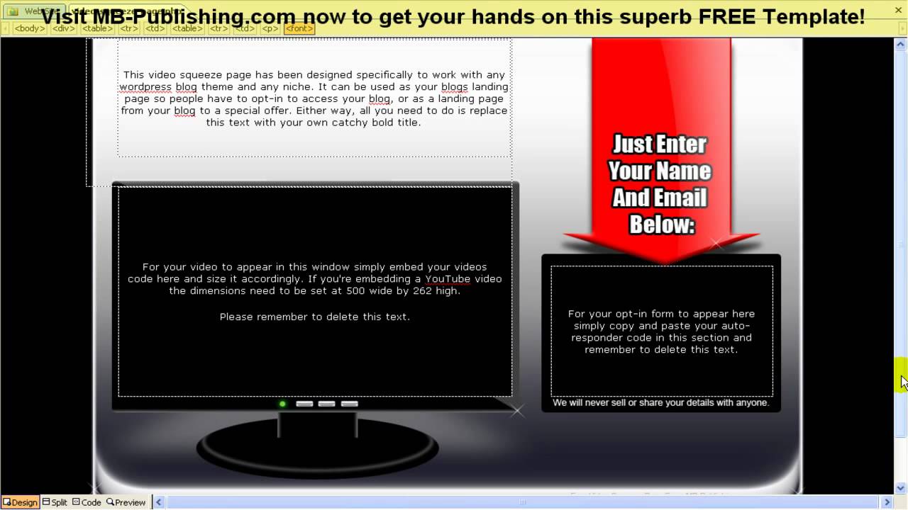 Wordpress Squeeze Page Template...FREE!