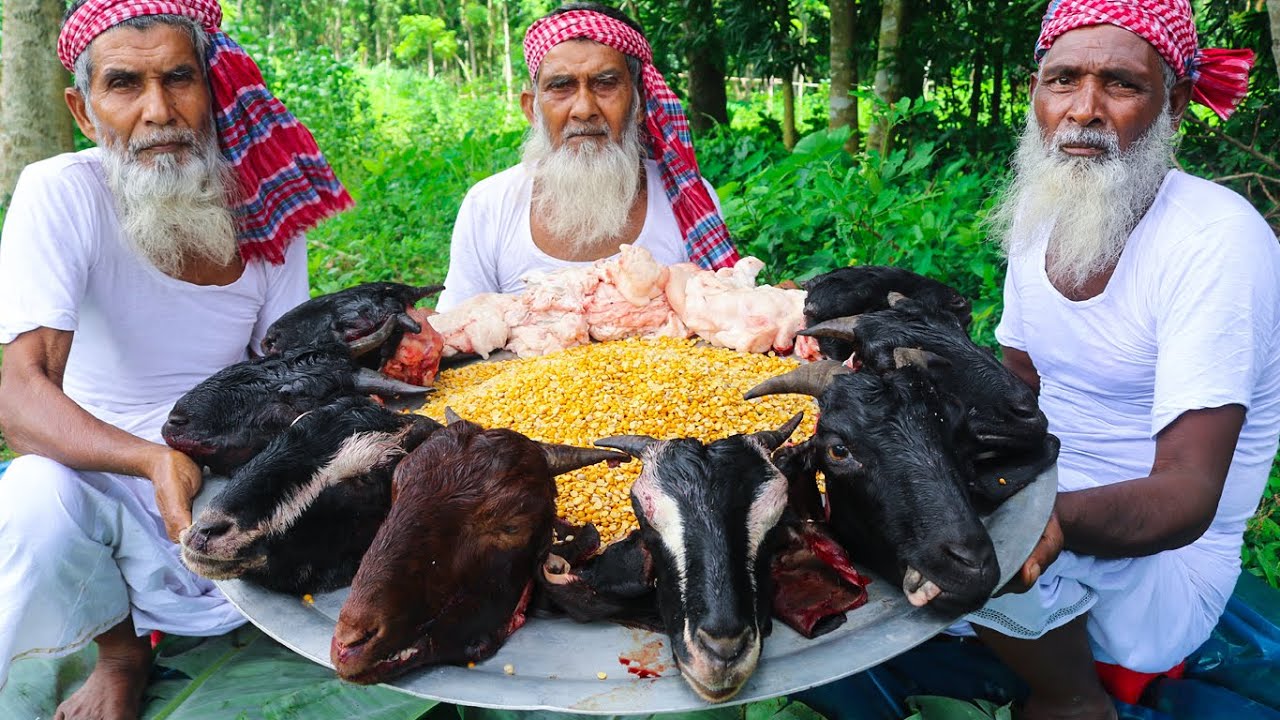 Mutton Head With Goat Fat Mixed Gravy Curry Cooking By 3 Brothers Grandpa For Poor & Disabled People