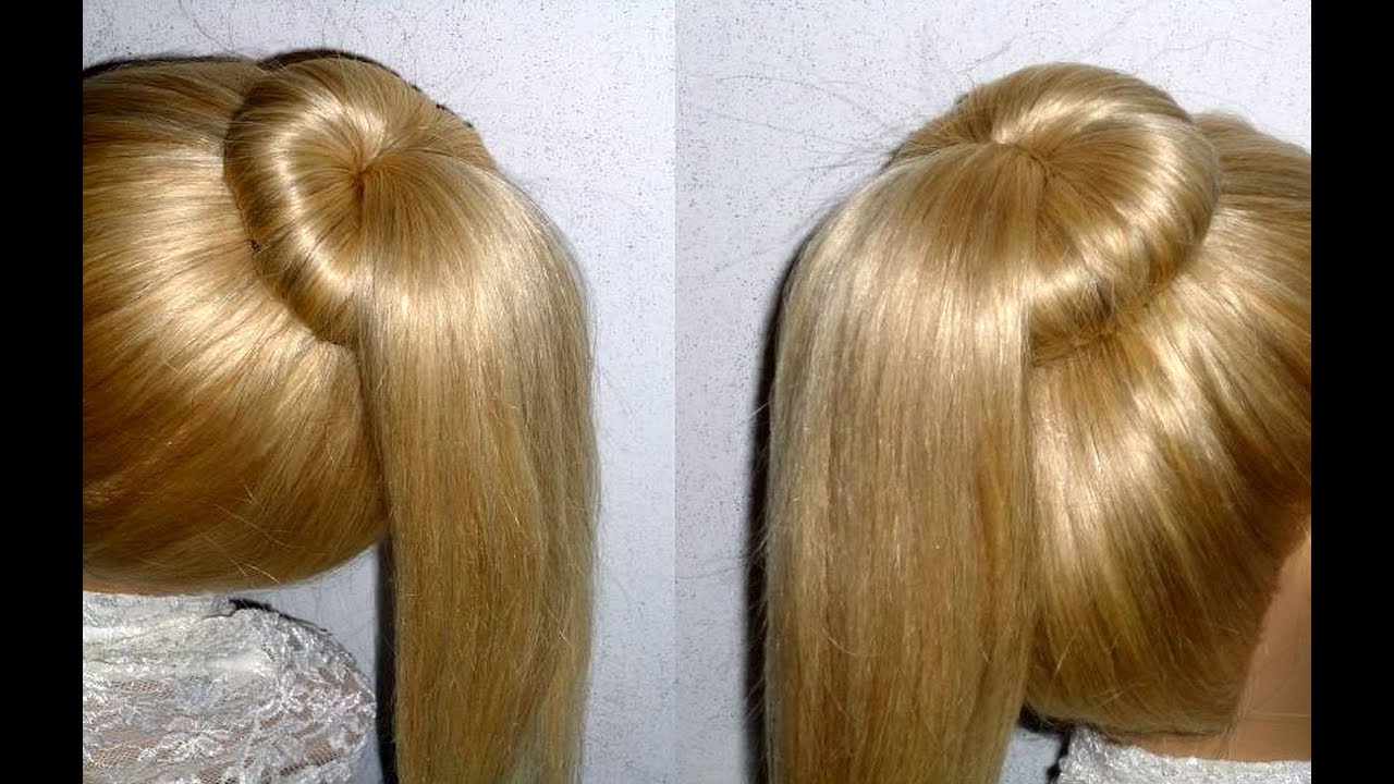 Easy Frisur mit Duttkissen für mittel/lange Haare. Updo Donut Ponytail Hairstyle.Peinados rapidos
