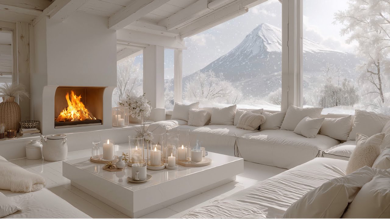 Peaceful Winter Piano | Melt Inner Tension with Fireplace Glow & Falling Snow