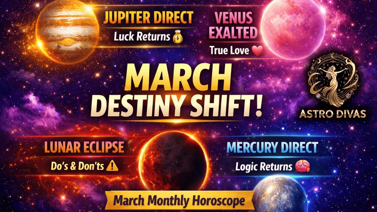 March Monthly Horoscope 2026 🔮 Jupiter Direct, Venus Exalted, Eclipse & Mercury Direct | Astro Divas
