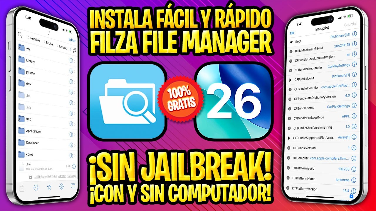 FILZA iOS 26 SIN JAILBREAK ✅ TUTORIAL GRATIS CON Y SIN PC - FilzaJailedDS PARA iOS 26, 18, Y 17