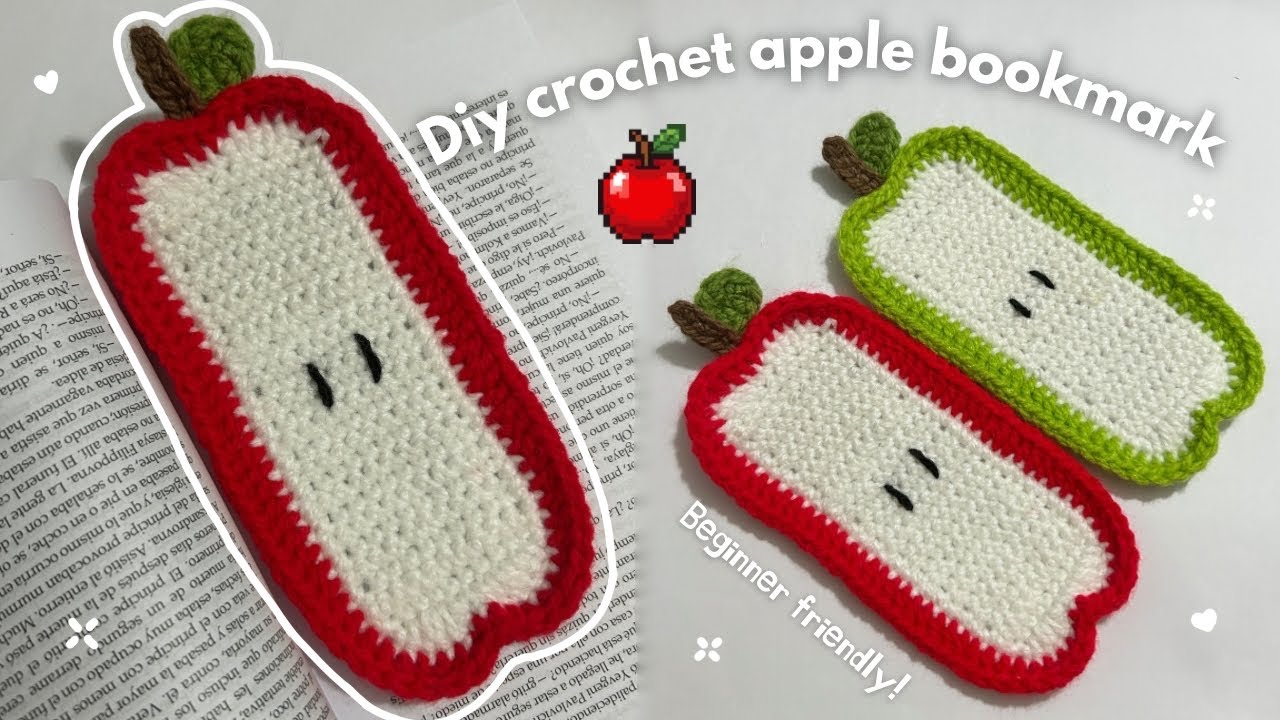 Crochet Apple Bookmark / Easy Tutorial For Beginners  ⋆｡‧˚ʚ🍎ɞ˚‧｡⋆