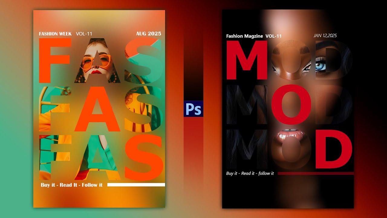 Magazine Cover Text Mask Effect in Photoshop | Creative Typography Design