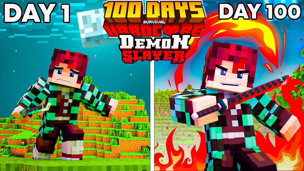I Survived 100 Days As a Tanjiro in Demon Slayer Minecraft