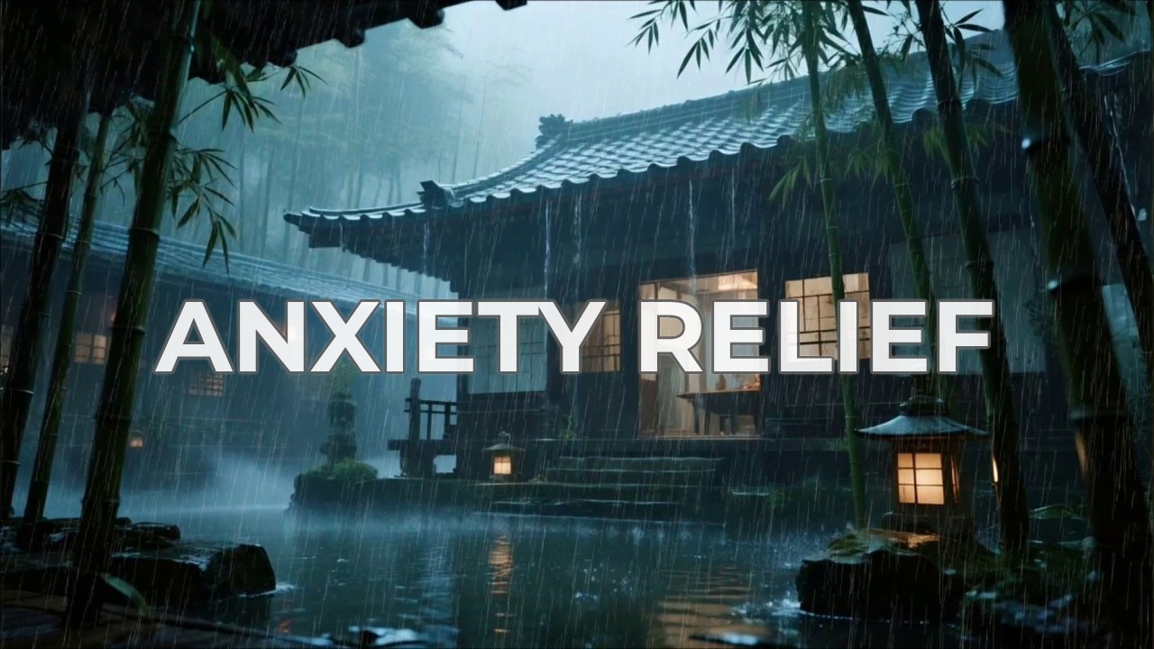 12 Hours Enchanting Night Rain in Bamboo Temple Garden with Lanterns to Calm Your Anxious Mind 🏮