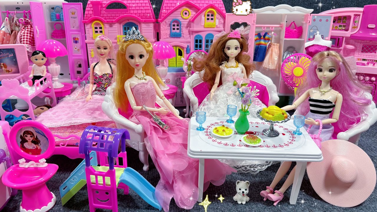 13 Minutes Satisfying with Unboxing Pink Barbie Bedroom Play Set Review Toys | ASMR