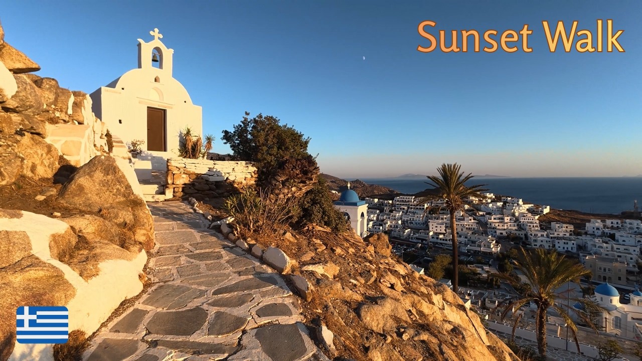 Sunset Walk in Ios, Greece 🇬🇷| Peaceful Silent Walking Tour of Chora & Blue Hour Views (4K)