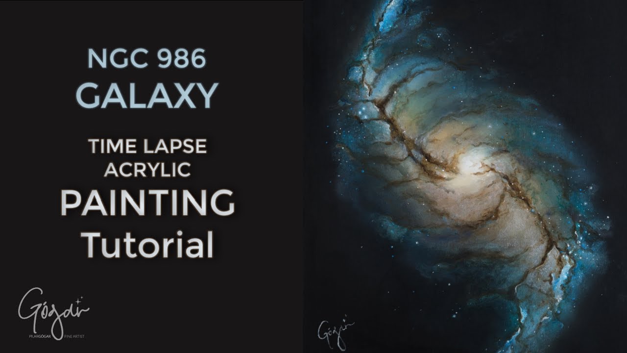 Galaxy Painting Tutorial, NGC 986 Galaxy, Time Lapse Space Art