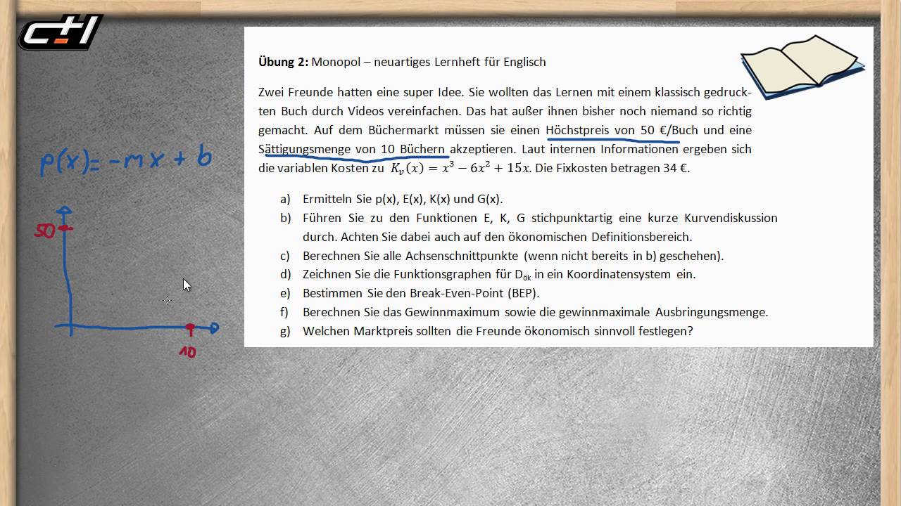 Erlöse, Kosten, Gewinne im Monopol || Funktionen ab 3. Grades  ★ Übung mit Lösung