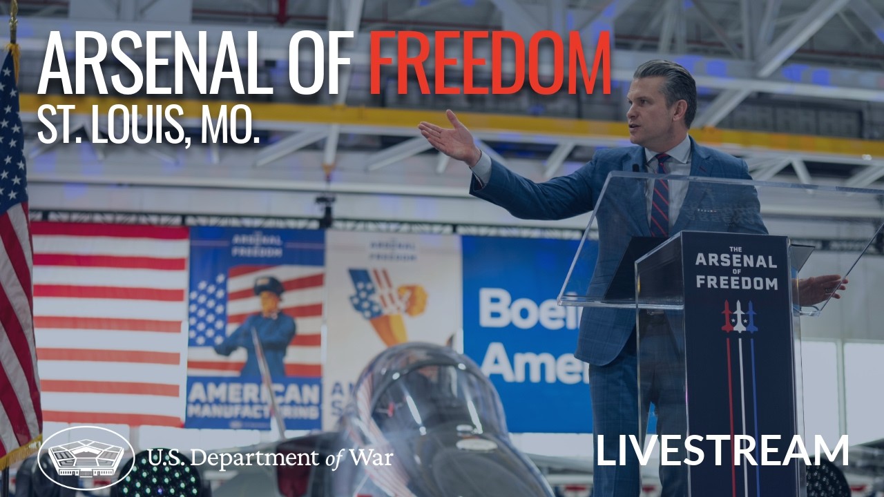 LIVE: Sec War speaks during the nationwide Arsenal of Freedom tour at Boeing in St. Louis, Mo.