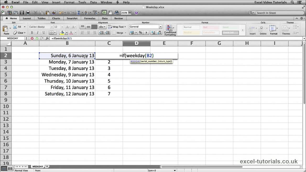 Microsoft Excel Tutorial: WEEKDAY Function