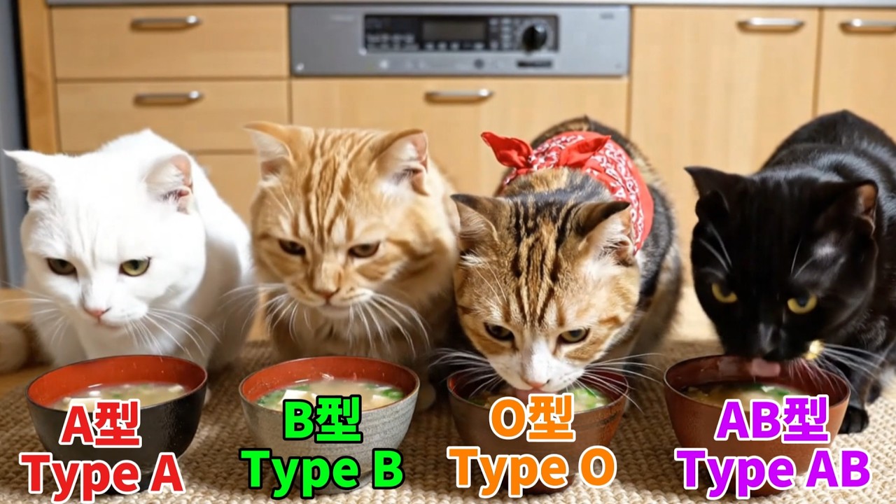 【血液型あるある】AI猫がラーメンと干物を使って味噌汁を作る様子を比較する【Yoniko Neko  — ヨニコネコ】