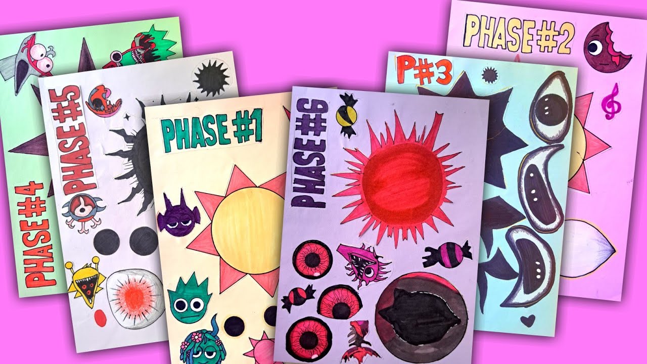 [PaperDIY] Phase 1 vs Phase 2 vs Phase 3 vs 4 vs 5 vs Phase 6 - Sprunki Sticker Book - Mr SUN HORROR