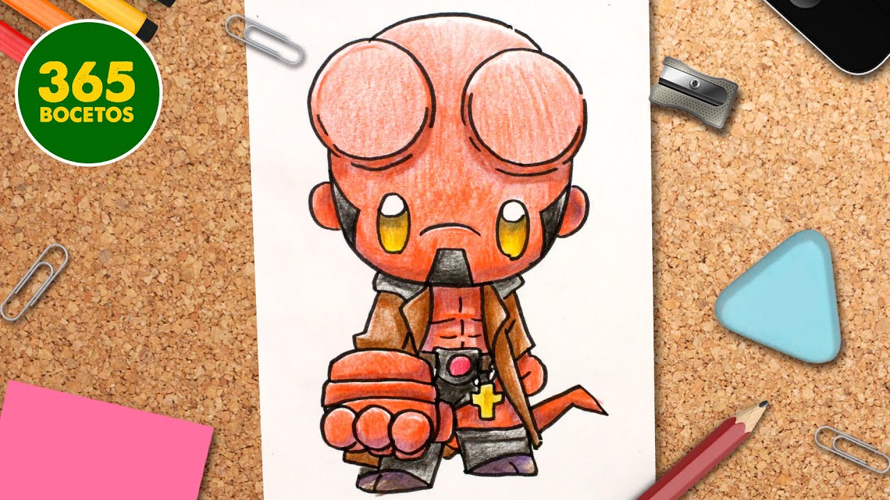 COMO DIBUJAR A HELLBOY KAWAII - Aprender a dibujar superheores kawaii - Dibujos faciles