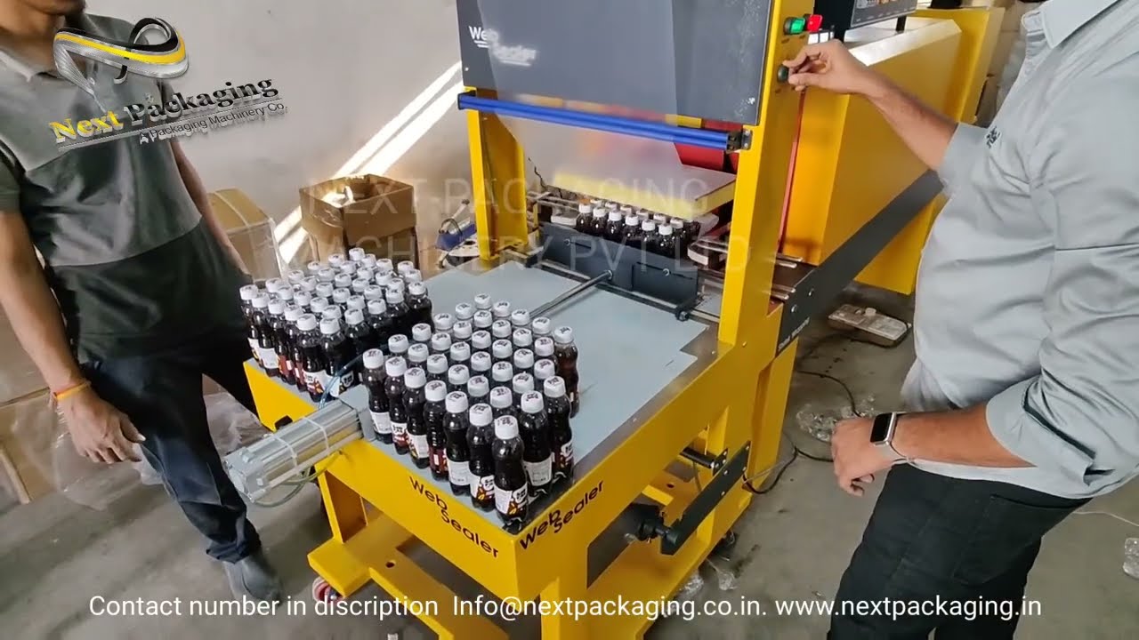 web sealer for jeera masala soda bottle | group shrink packing machine for carbonated drink bottle