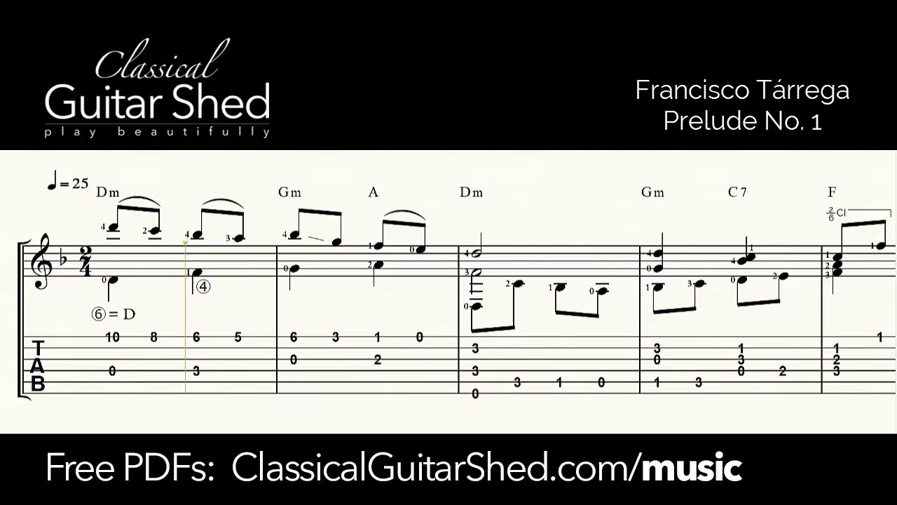 Tarrega: Prelude No. 1 - Free sheet music and TABS for classical guitar