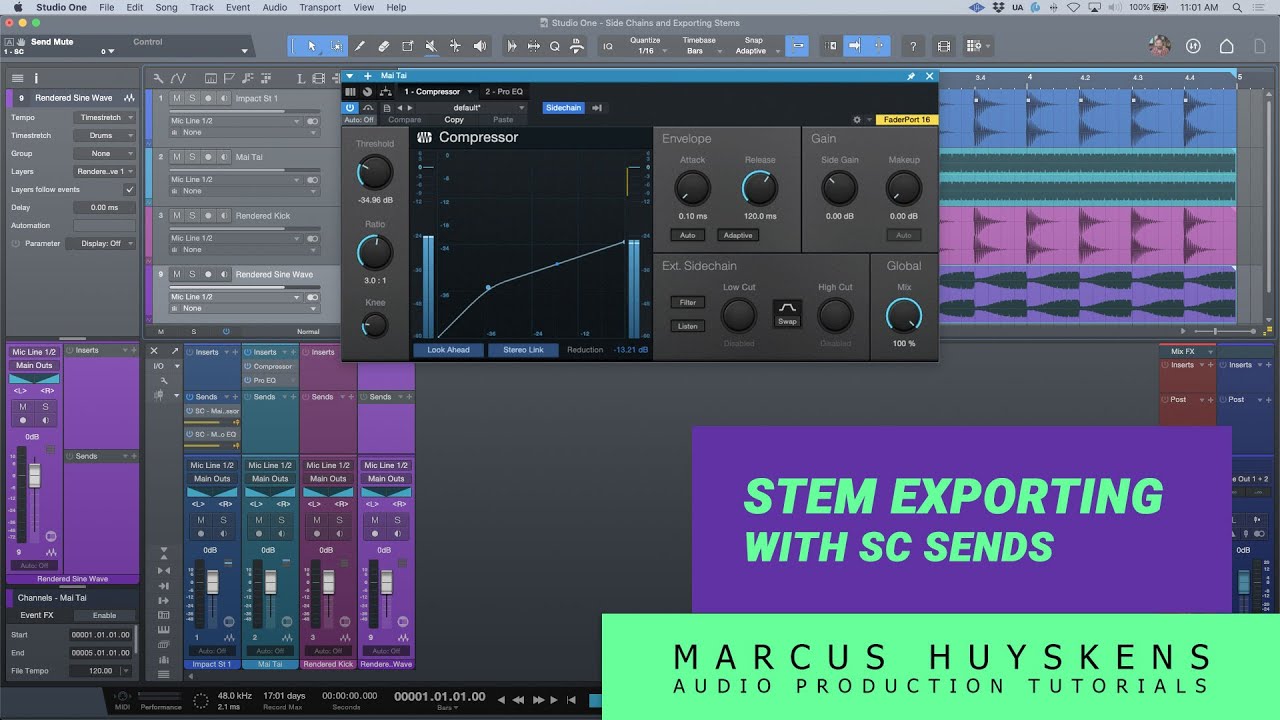 How External Side Chains behave when Rendering Stems in PreSonus Studio One