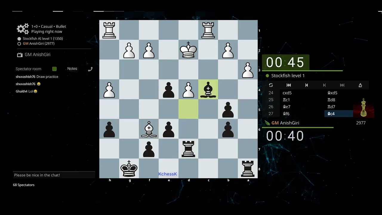 ♚ Anish Giri vs Stockfish | Bullet Match on Lichess