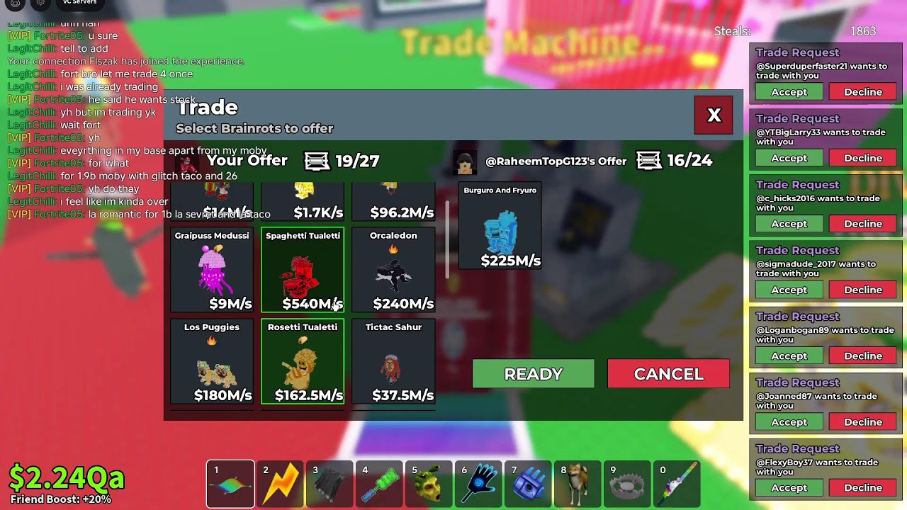 SAB TRADING WITH NEW MACHINE ALSO PVPING NO DUELS