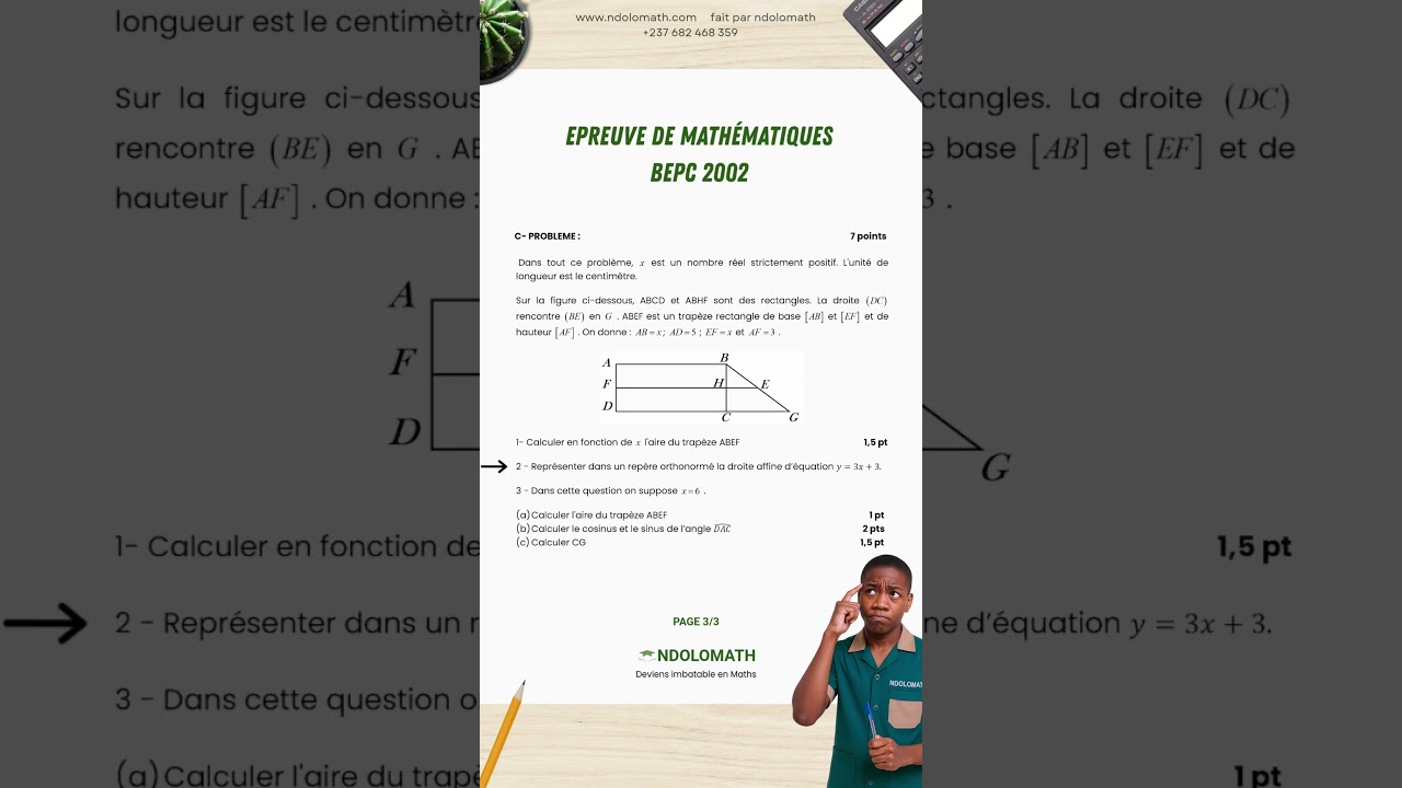 voici le probl&egrave;me de l'examen du brevet BEPC 2002. .#examen #brevet #BEPC #maths #revision