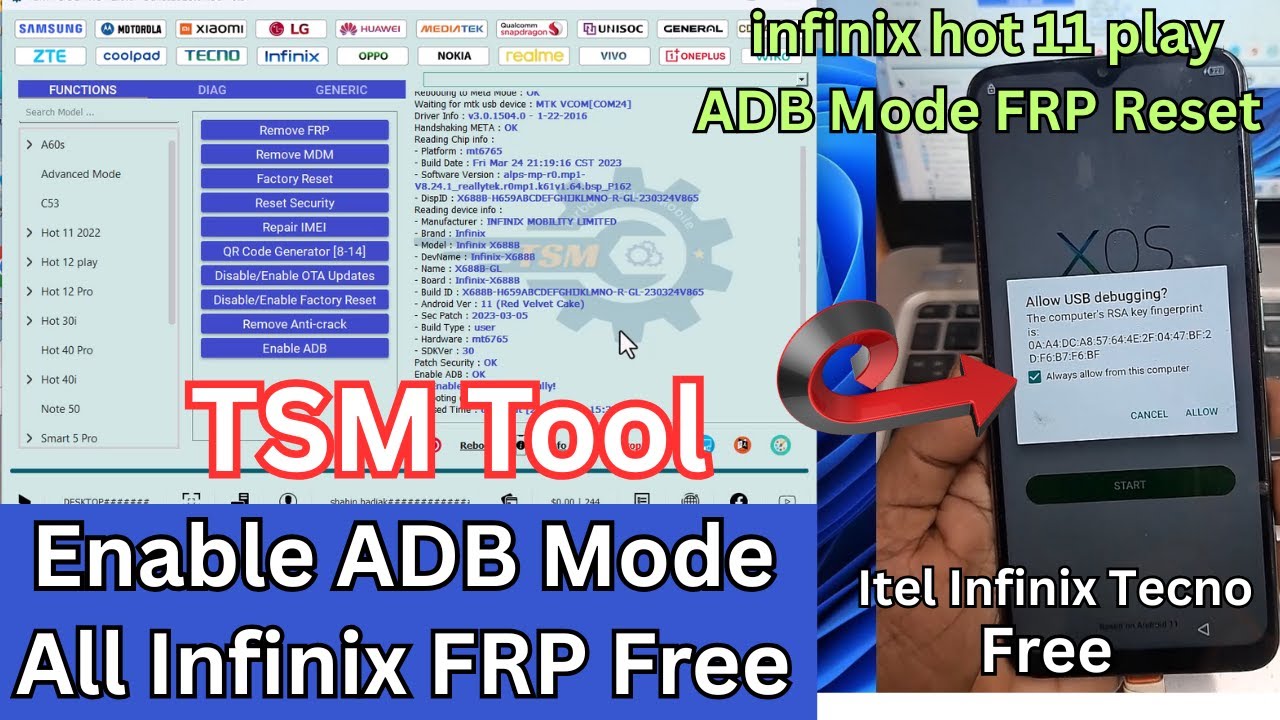 All Infinix ADB Mode Enable free TSM Tool 2025 I Infinix Hot 11 Play ADB Mode FRP Reset Done