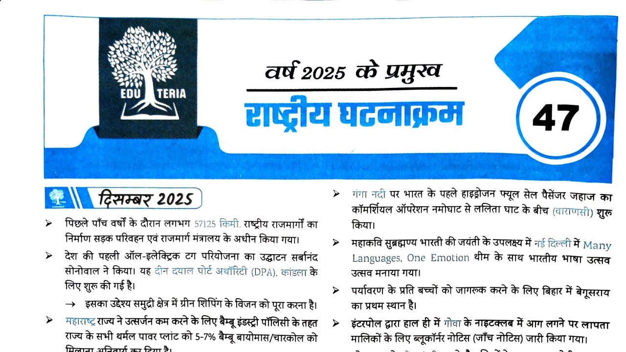 Part - 01 National Current Affairs Eduteria 2025 Magzine. Bihar Daroga BPSC AEDO TRE 4 BiharSI BSSC