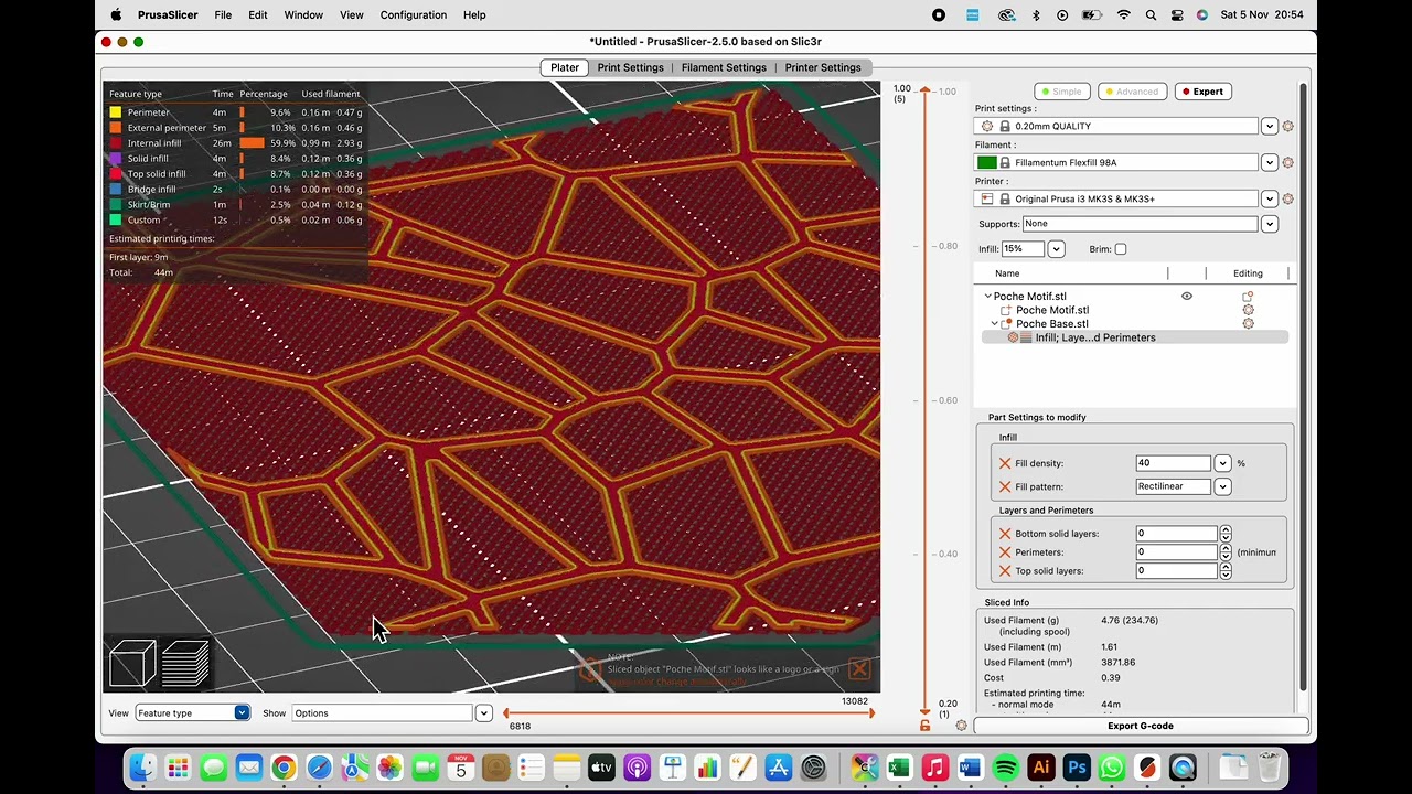 Exercise 2D - Tranchage sur Prusa Slicer