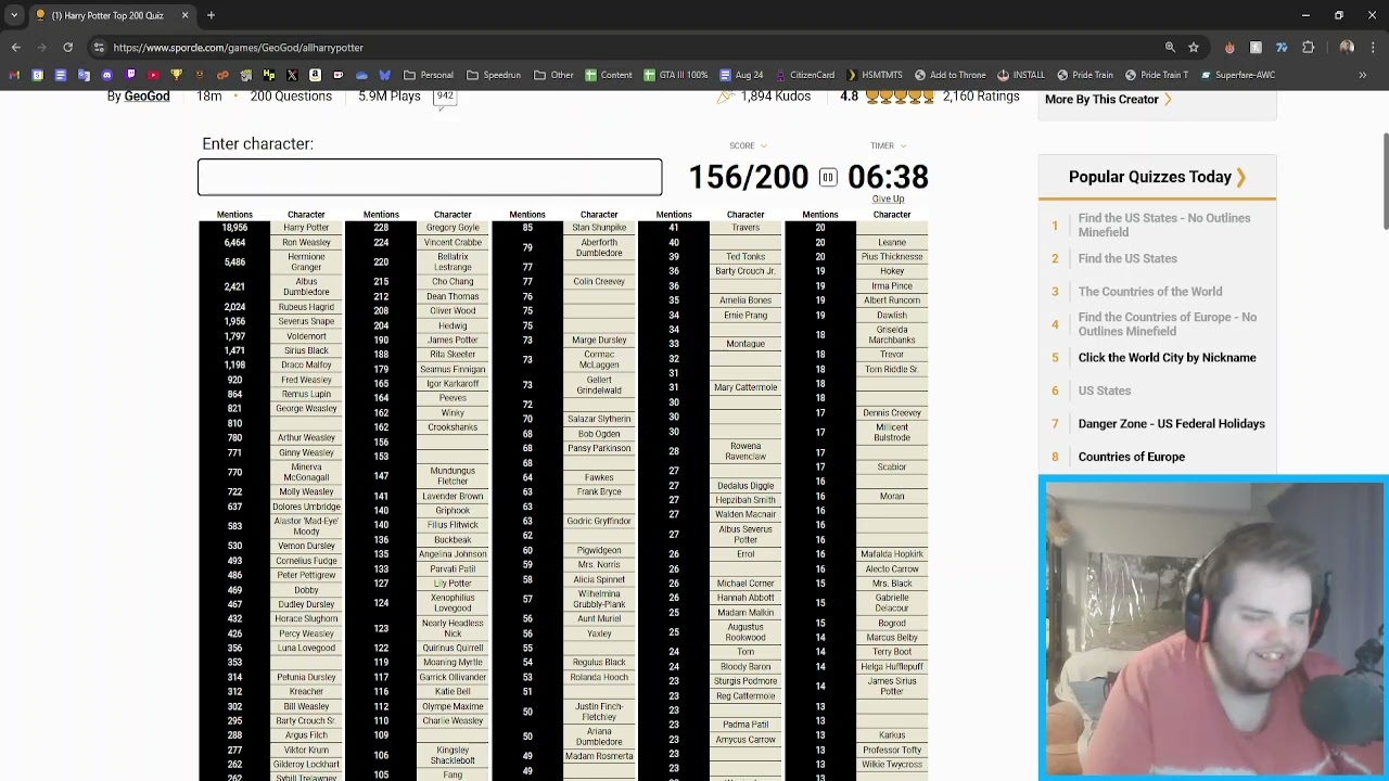 Trying to name 200 Harry Potter Characters in 20 mins!