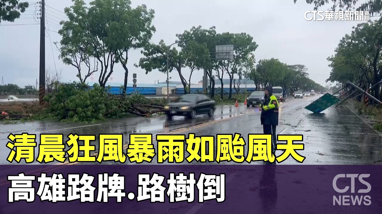 清晨狂風暴雨如颱風天　高雄路牌.路樹倒｜華視新聞 20240425