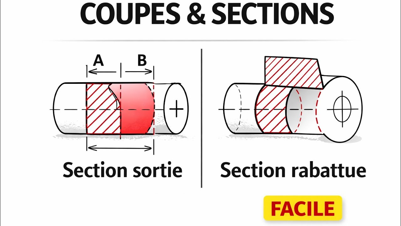 Coupes et sections en dessin technique, dessin industriel, sections, dessinTec Gil