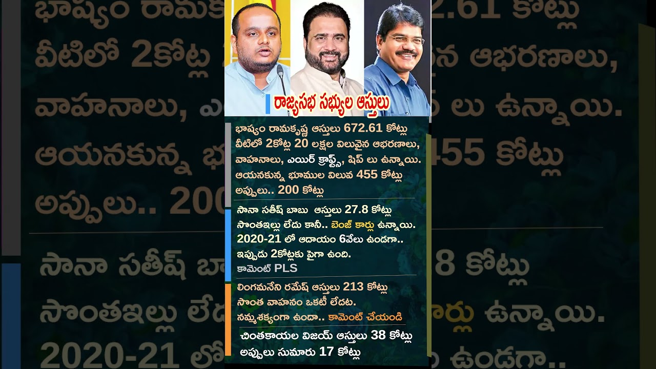 Who Has More Assets? Bhashyam Ramakrishna vs Sana Satish Babu vs Lingamaneni Ramesh