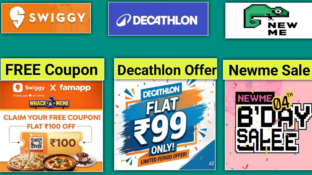 Swiggy FREE Coupon ll Decathlon ₹99 Offer l Newme 4th Birthday Sale l Swiggy Offer today l  Swiggy