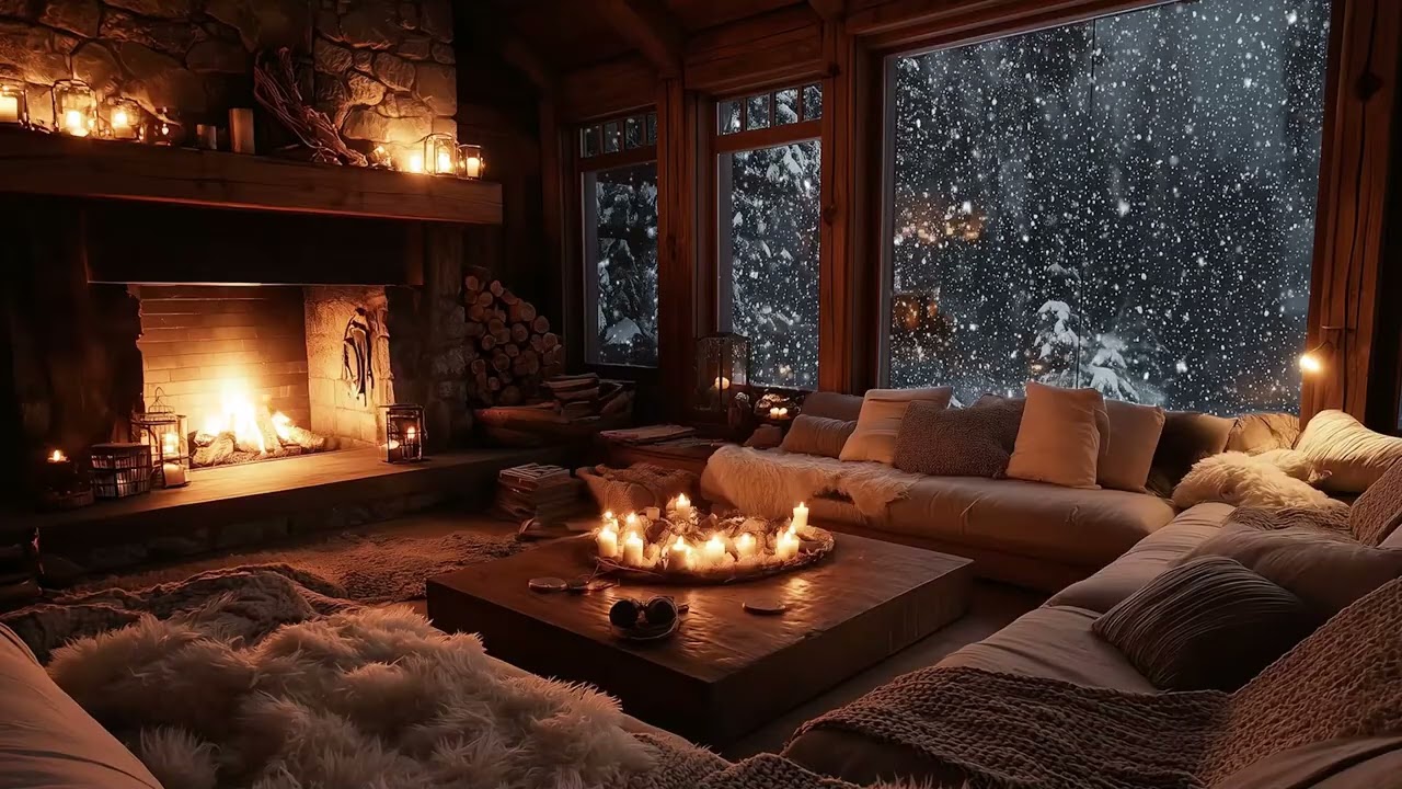 Warm Winter Fireplace & Peaceful Piano | Relaxing Ambience for Sleeping, Studying & Healing
