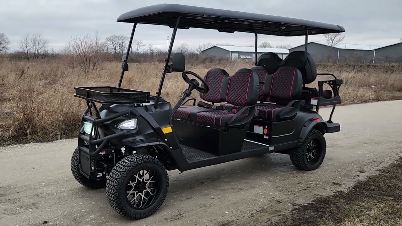 6 Passenger Renegade 48v Electric Golf Cart In Matte Black Color With Many Available Options