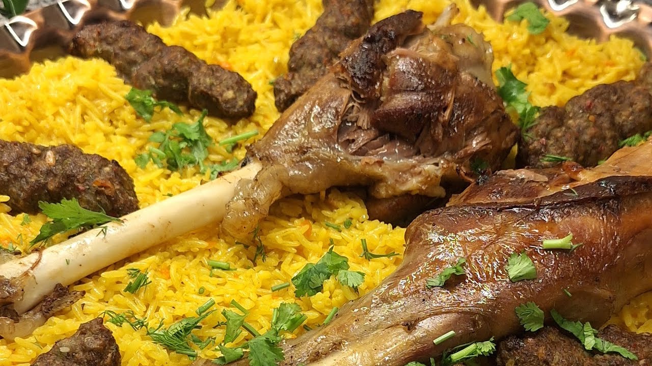 فيديو جديد وطريقه عمل موزه ضاني دايبه ورز بسمتي بالزعفران وكفته مشويه ✨️