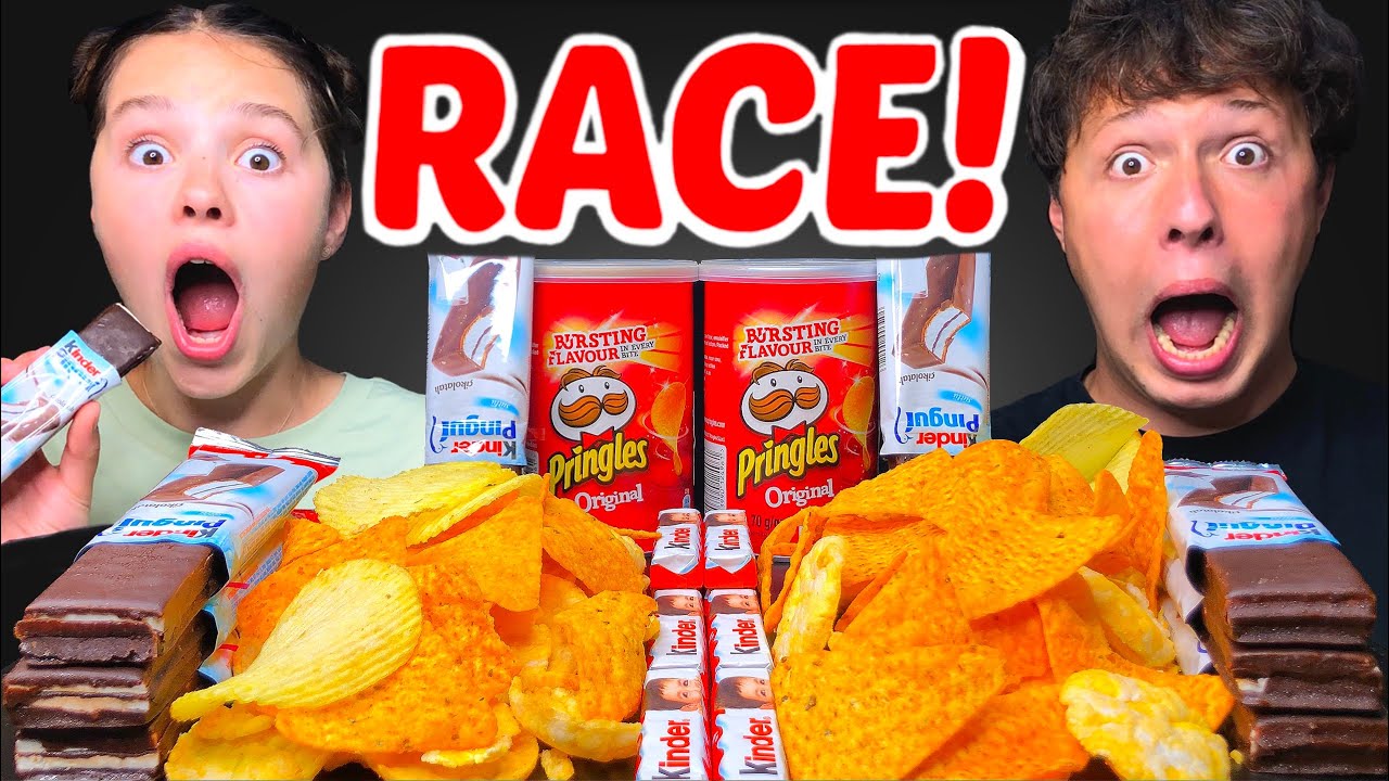 ASMR RACE! KINDER + PRINGLES MUKBANG EATING 먹방 Tati ASMR