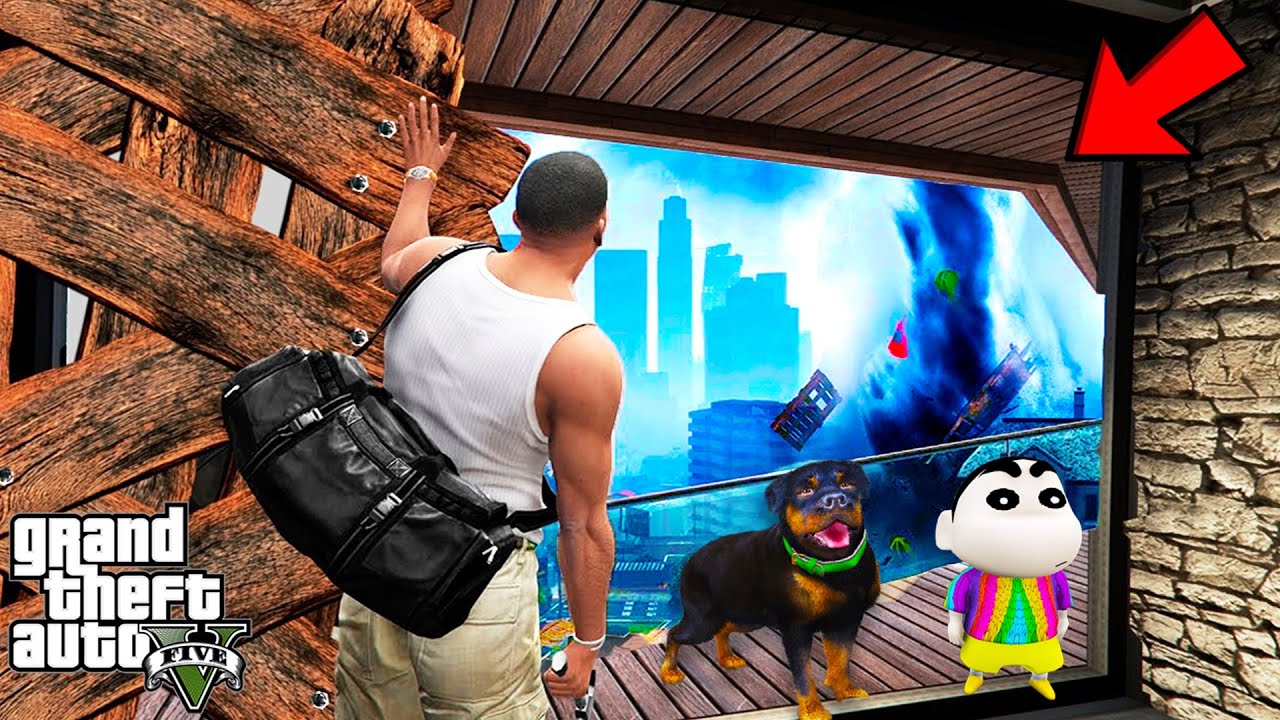 Franklin Trying To Save His House From Tsunami In GTA 5 | SHINCHAN and CHOP