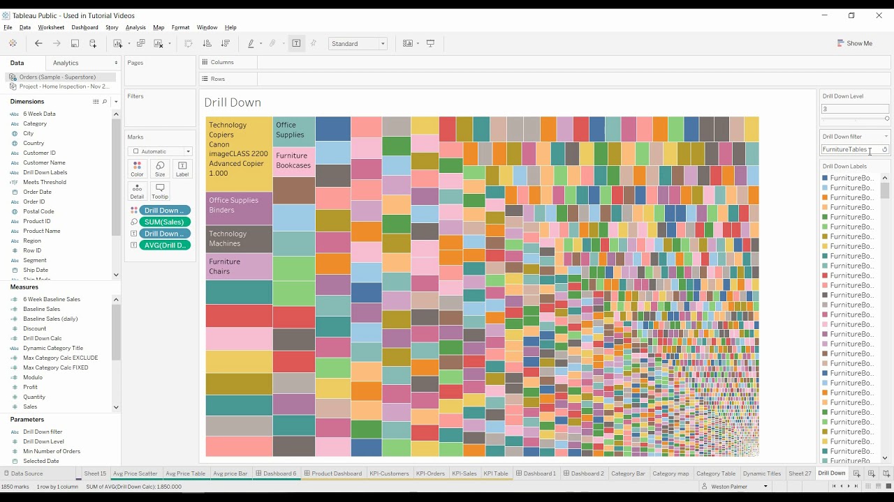 Учебное пособие по Tableau — 3 уровня детализации (СОДЕРЖИТ, Задать значение параметра)